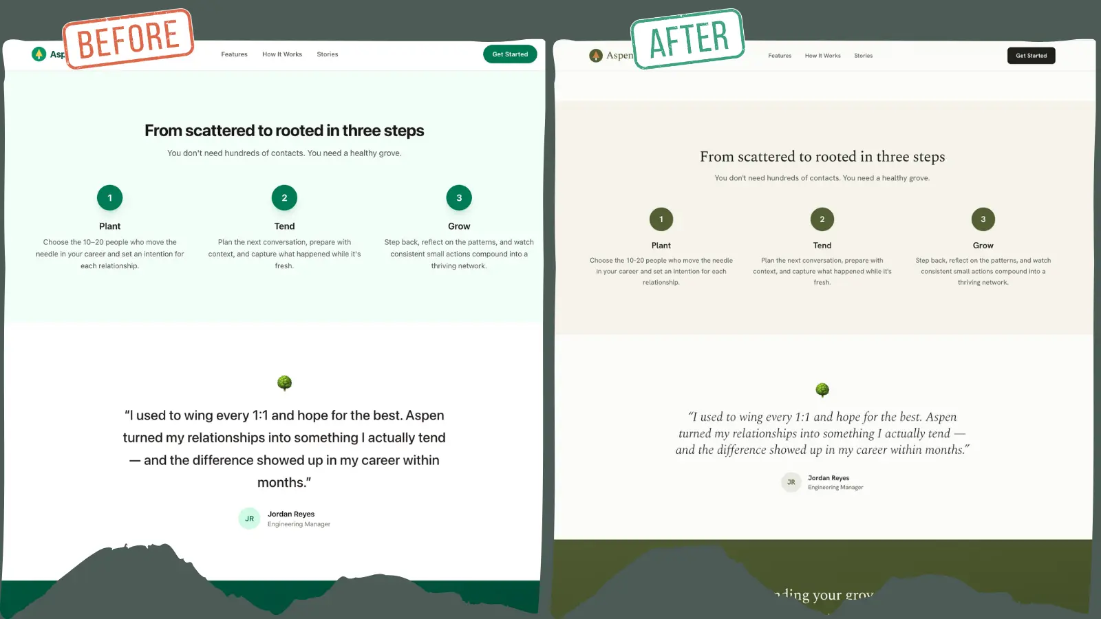 Before and after typeset and color Impeccable changes